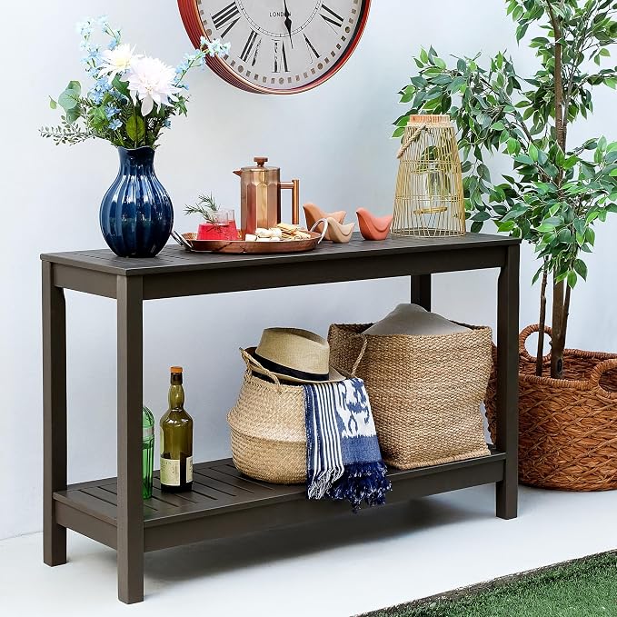 Cambridge Casual Solid Wood Alfresco Outdoor Console Table – Dark Brown Finish – Durable and Stylish Accent Plant Table for Patio, Deck, Porch, Garden, and Outdoor Spaces