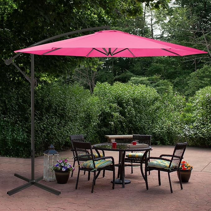 Northlight 10ft Offset Outdoor Patio Umbrella with Hand Crank, Pink