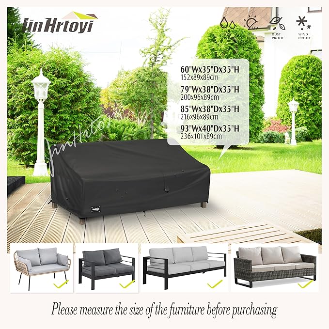 3-Seater Outdoor Couch Cover, 93Wx40Dx35H inches Outdoor Furniture Covers Waterproof,100% Waterproof Heavy Duty Patio Furniture Covers,Black Minimalism Style Outdoor Sofa Cover