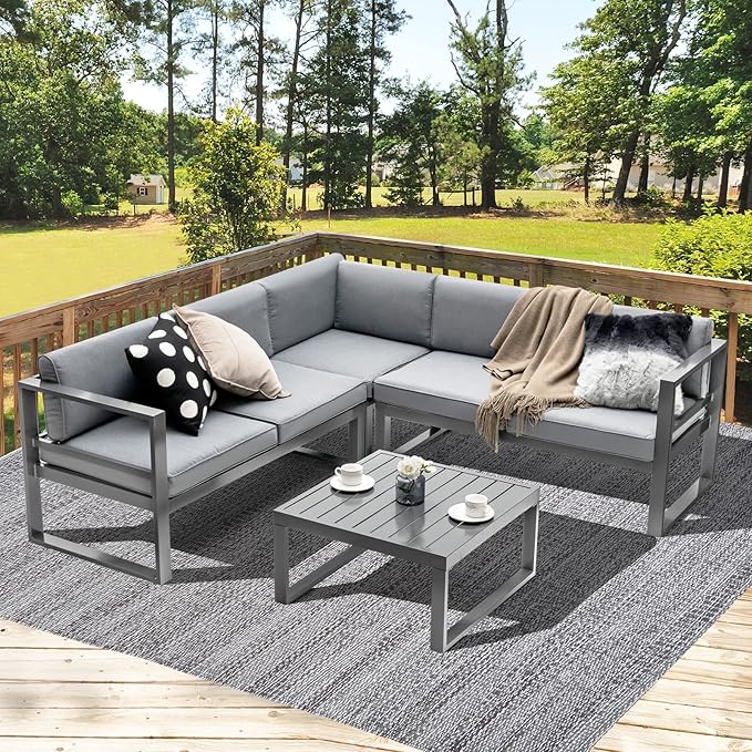 Giantex 4 Piece Patio Furniture Set, Aluminum Sectional Patio Sofa Set, 4 Inch Thick Seat & Back Cushions, Convenient Coffee Table, Outdoor Metal Conversation Set for Backyard Garden Poolside