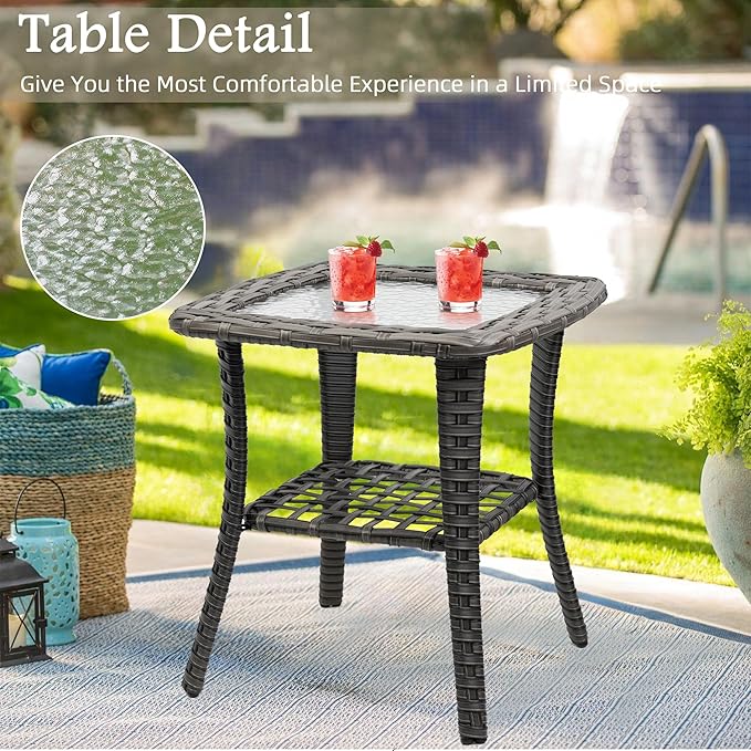 6-Piece Outdoor Patio Conversation Set, All Weather Wicker Rattan Conversation Set with Ottomans, Outdoor Swivel Rocking Chair with Coffee Table for Patio, Porch,Beige