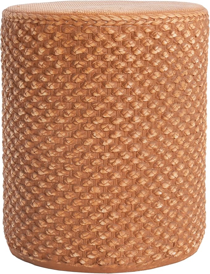 Outdoor Patio Round MGO Side Table, Weather-Resistant Synthetic Rattan Woven Brown Accent Table for Garden, Living Room, Boho Coastal Decor,Brown