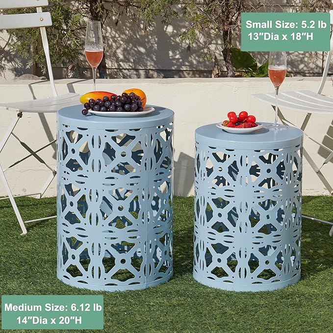 Y&M Set of 3 Metal Round Patio Side Tables, Multifunctional Coffee Table End Table for Indoor & Outdoor Garden Stool Modern Design - Blue