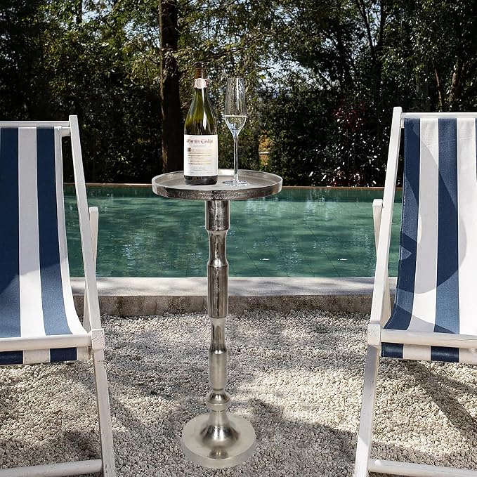 Outdoor/Indoor Side Table Aluminum 10 inch Top Diameter x 26 inch Height Patio Table Rustproof/Weather-Resistant Silver
