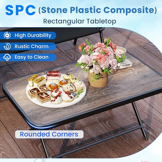 HAPPYGRILL 4 Pieces Folding Patio Conversation Set, Outdoor Furniture Set with SPC Coffee Table, Loveseat and Patio Chairs, Patio Bistro Sectional Set with Metal Frame for Garden, Deck and Backyard