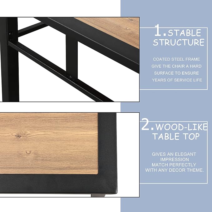 LOKATSE HOME Outdoor Metal Square Table Patio Bistro Dining Furniture with Wood-Like Table Top, Steel Frame