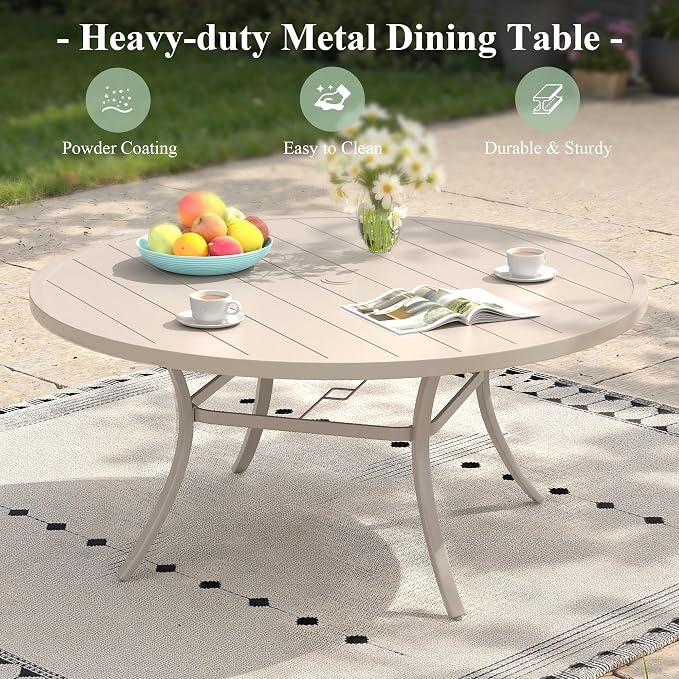7 Pieces Round Patio Dining Set, Outdoor Furniture of 50" Round Patio Table and Patio Swivel Chairs for Backyard Lawn Garden, Sandshell Table and Sandshell Chairs