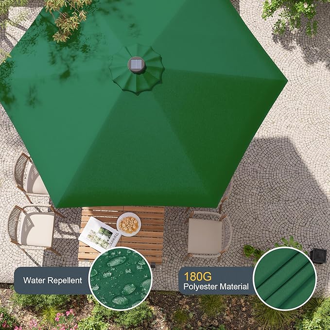 7.5ft Outdoor Umbrella Patio Umbrella with Solar Lights,18 LED Lighted Table Market Outdoor Umbrella, 2-Year-Non-Fading, for Pool, Deck, Garden,Backyard