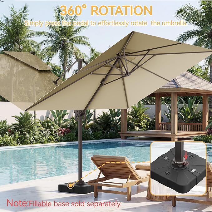 HASLE OUTFITTERS 10x13 FT Patio Cantilever Umbrella, Outdoor Large Offset Rectangular Double Top Heavy Duty Umbrellas with 360° Rotation for Pool Garden Deck，Beige