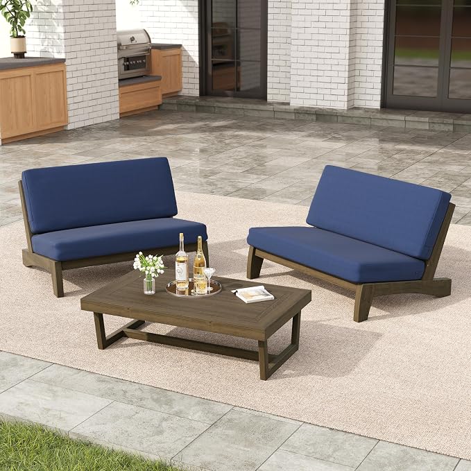 3 Pieces Patio Furniture Sets, All-Weather Outdoor Wood Bistro Set Patio Conversation Coffee Table Chiars and Patio Loveseat for Balcony, Backyard