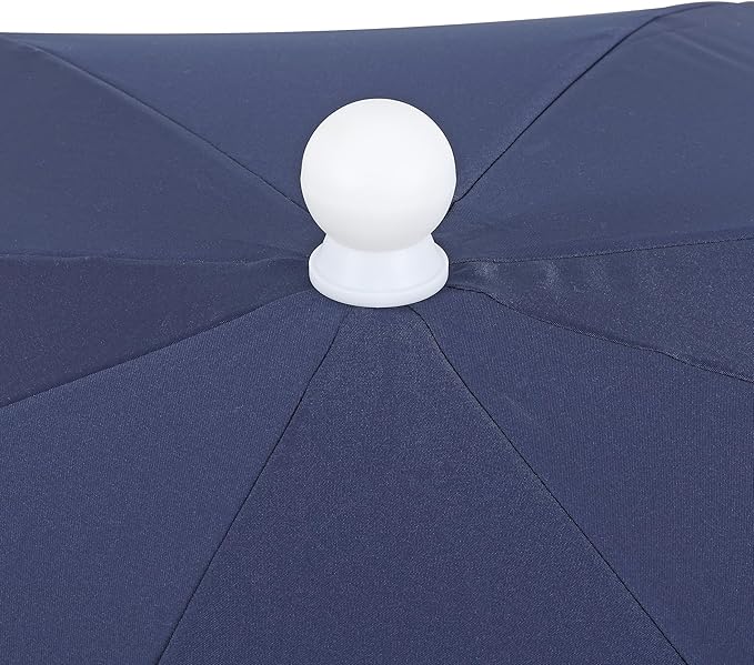 JONATHAN Y Mariner 6.5 ft. Beach Umbrella, Navy Solid with Fringe, Push-Button Tilt, UPF 50+ Sun Protection and Carrying Bag for Patio and Pool, Dark Brown Wood-Finish Pole UMB1005I
