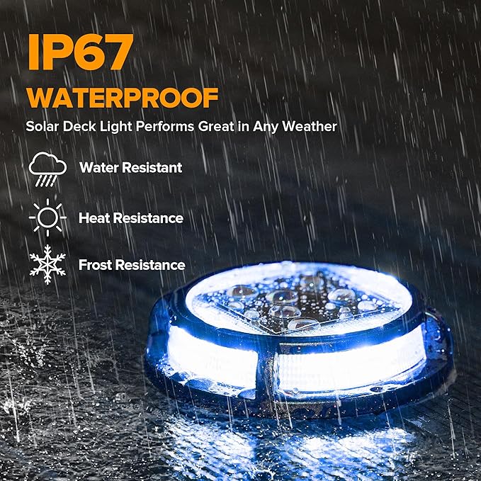 LUTEC 4 Pack Solar Deck Lights Driveway Dock 12 LEDs Light Solar Powered Outdoor Waterproof Road Markers for Step Sidewalk Stair Garden Ground Pathway Yard (Blue)