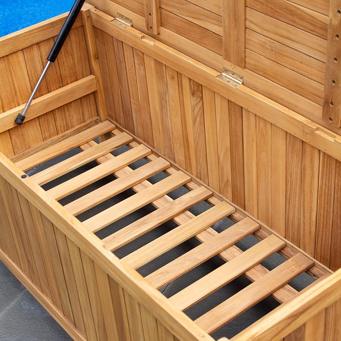 Cambridge Casual Arie 60-Inch Teak Outdoor Deck Box Storage Chest, Weather-Resistant Patio Organizer with Soft-Close Lid for Pool, Garden & Backyard, 119 Gallons