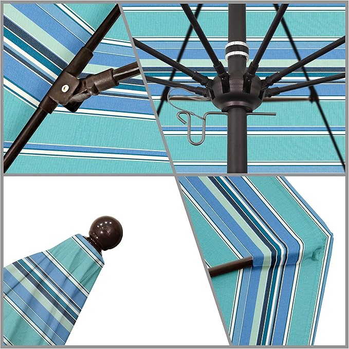 California Umbrella 9' Rd. Venture Series Contract Grade Patio Umbrella, Push Open Pin Stop, Bronze Finish, Sunbrella Dolce Oasis