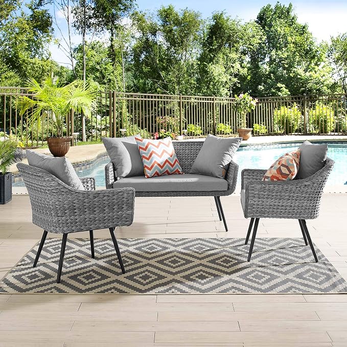 Endeavor 3Piece Outdoor Patio Wicker Rattan Sectional Sofa Set in Gray Gray