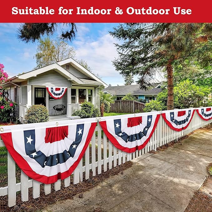 American Flag Bunting for Outside,4th of July Flags Outdoor, USA Pleated Fan Flag 2x4 FT,Patriotic Decor Bunting Banner,Fourth of July Yard Decorations,Red White and Blue Decor for Outside (2 Pack)