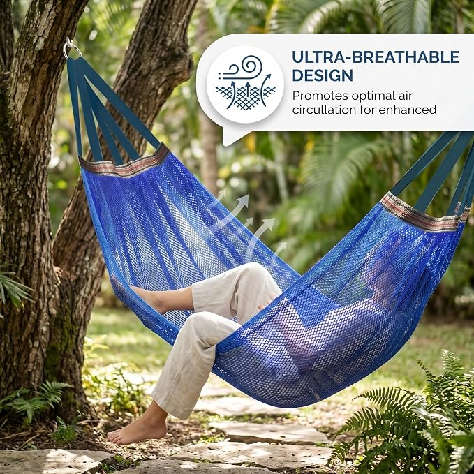 Lightweight Portable Anti-Roll Breathable Mesh Camping Hammock 102.36x51.18in with Tree Straps & Carry Bag, Blue, No Stand Included