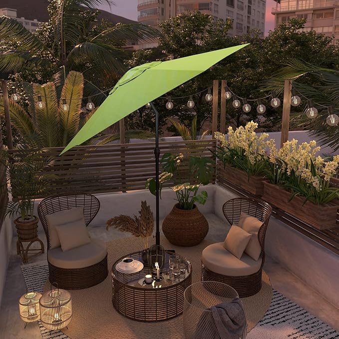 Sunline 9 ft Patio Umbrella with Crank & Push Button Tilt, Outdoor Market Umbrella with UV Protection & Wind Vent, Metal Frame for Deck, Pool & Table, Lime