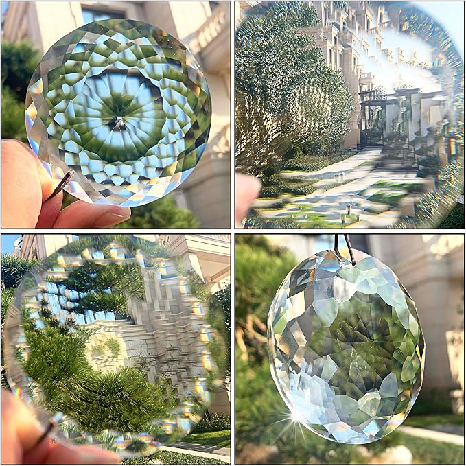 75mm Large Prism Hanging Crystal Suncatcher Clear Sun Catcher Indoor Window | Crystal Flower of Life Prisms,Hanging Crystals,Rainbow Maker,Large Beads,Glass Ornaments For Christmas Tree Home Garden