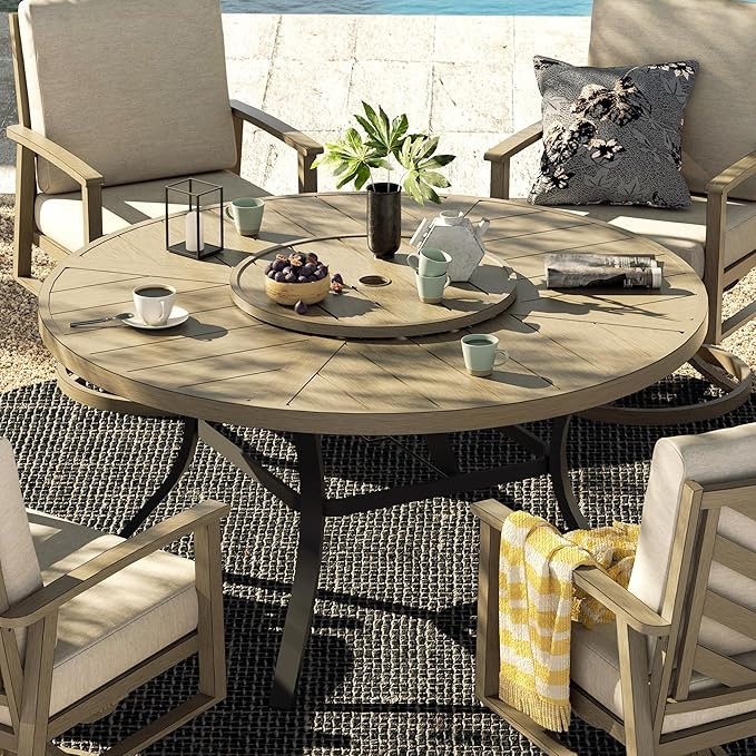 PEAK HOME FURNISHINGS Outdoor Aluminum Dining Set, 60" Round Dining Table with 4 Dining Chairs