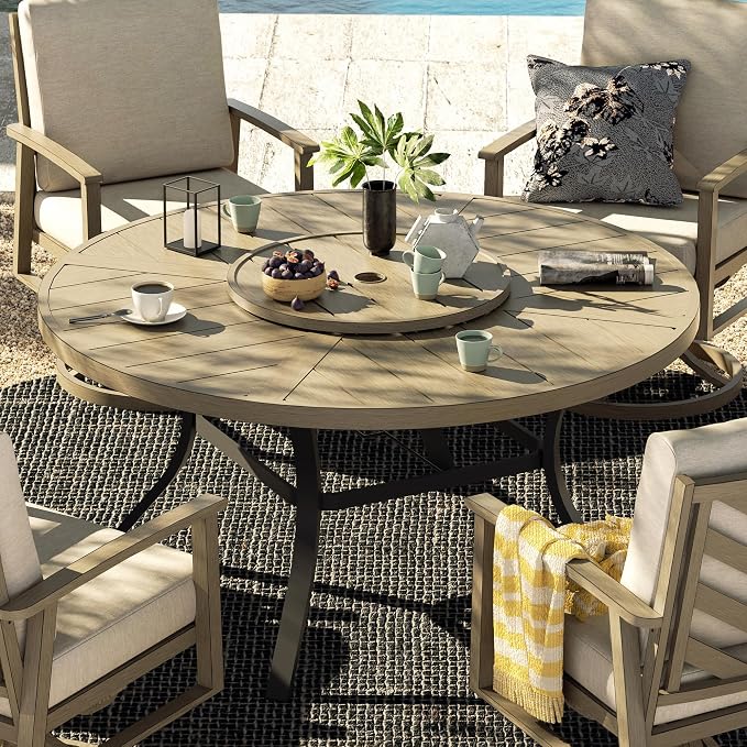 PEAK HOME FURNISHINGS Outdoor Aluminum Dining Set, 60" Round Dining Table with 6 Dining Chairs