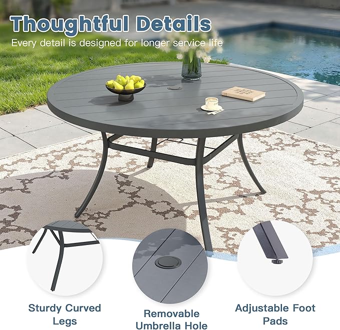 DIFY 11 Pieces Outdoor Patio Dining Set for 10, 60" Grey Round Metal Dining Table and 10 Grey Stackable Sling Dining Chairs, Outdoor Table and Chairs for Lawn Garden Backyard Deck