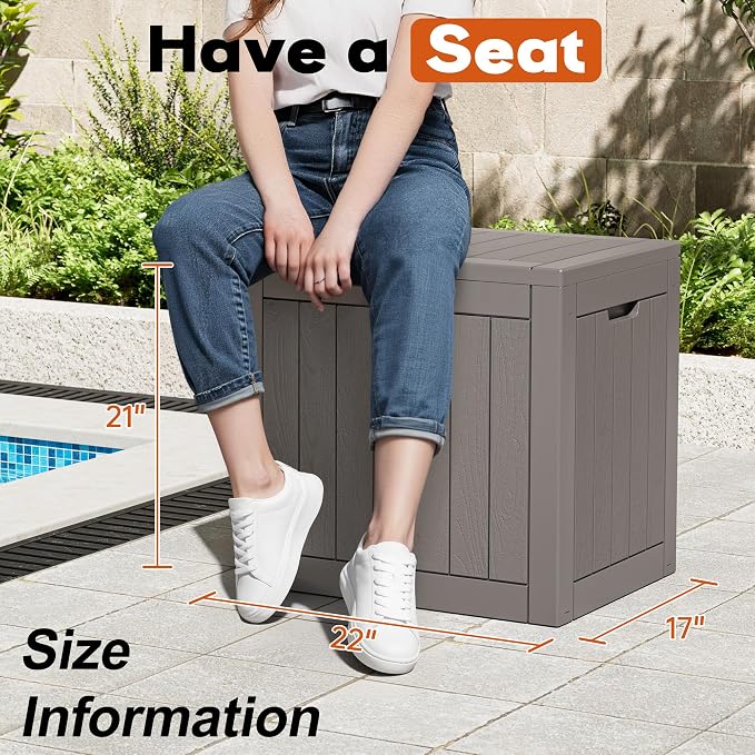 Outdoor Storage Box, Resin Deck Boxes Indoor and outdoor, Waterproof Storage Box Lockable Lid (Grey,31 Gallon)