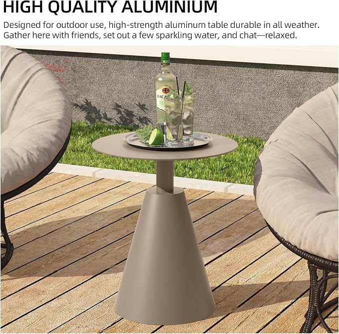 19.5" Round Outdoor Coffee Table, Weather-Resistant Aluminum Side Table for Patio, Balcony, Garden & Bedroom, Champagne