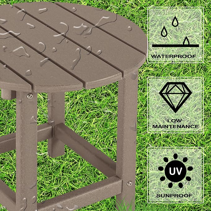 LZRS Adirondack Patio Side Table End Table, Outdoor Coffee Tables for Patio, Backyard,Pool, Indoor Companion, Easy Maintenance & Weather Resistant(Weather Wood)