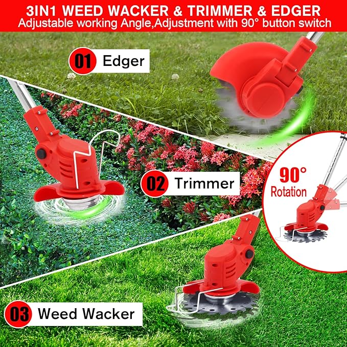 Grass Edger Cordless-Gjpwyfdc Battery Weed Wacker with Charger,21v Weed Eater Battery Powered Lightweight Brush Cutter