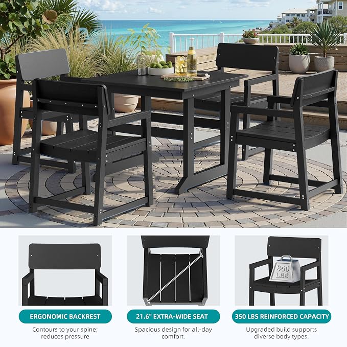 Shintenchi 5 Pieces Outdoor Dining Set,HDPE Outdoor Table and Chairs Set for 4,All Weather Patio Furniture Sets,Modern Wooden Textured Dining Sets for Backyard,Garden,Black