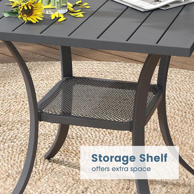 DIFY 3 Pieces Outdoor Patio Dining Set for 2, 27.6" Small Square Metal Dining Table and 2 Textilene Swivel Dining Chairs, Outdoor Table and Chairs, Grey
