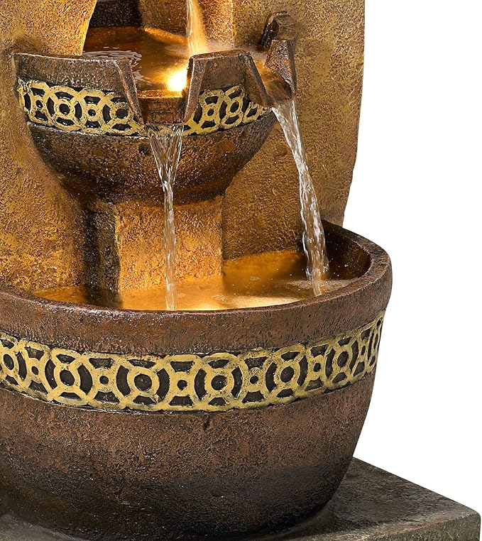 Four Bowl 41 1/2" High Large Zen Indoor Outdoor Decor Faux Stone Floor Fountain with Light LED Waterfall Cascading Standing Water Feature for Outside Garden Patio Yard Backyard - John Timberland