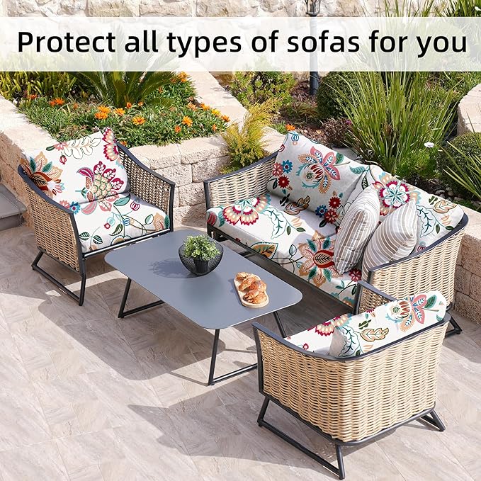 BIETYONE 8Pcs Stretch Patio Cushion Covers,Outdoor Couch Covers Replacement,Outdoor Couch & Sofa Slipcovers,for Patio Furniture Cushion Covers,Washable Reusable Furniture Protector (Vivid, Cover Only)