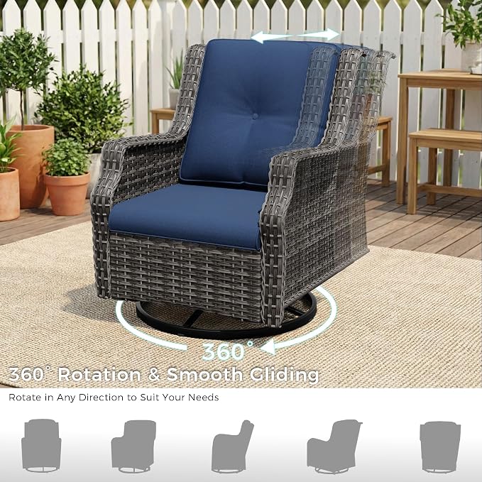 Outdoor Patio Furniture Set, 6 Piece Wicker Patio Furniture with Thick Cushions, Curved Armrest, Deep Seating, Outdoor Swivel Rocker Chairs for Porch, Deck, Balcony