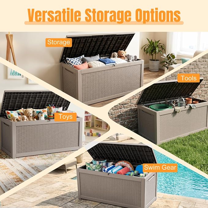 Outdoor Storage Box,320 Gallon Resin Deck Box,Waterproof & UV Resistant Lockable Package Delivery Bin,Toy Cabinet for Indoor & Outdoor