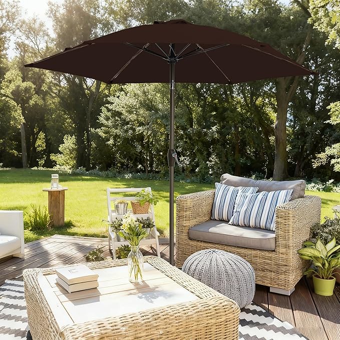 7.5FT Large Outdoor Patio Umbrella with Crank & Tilt - Durable Market Umbrella for Outdoor Patio with 6 Fiberglass Ribs for Poolside,Deck,Yard,Garden