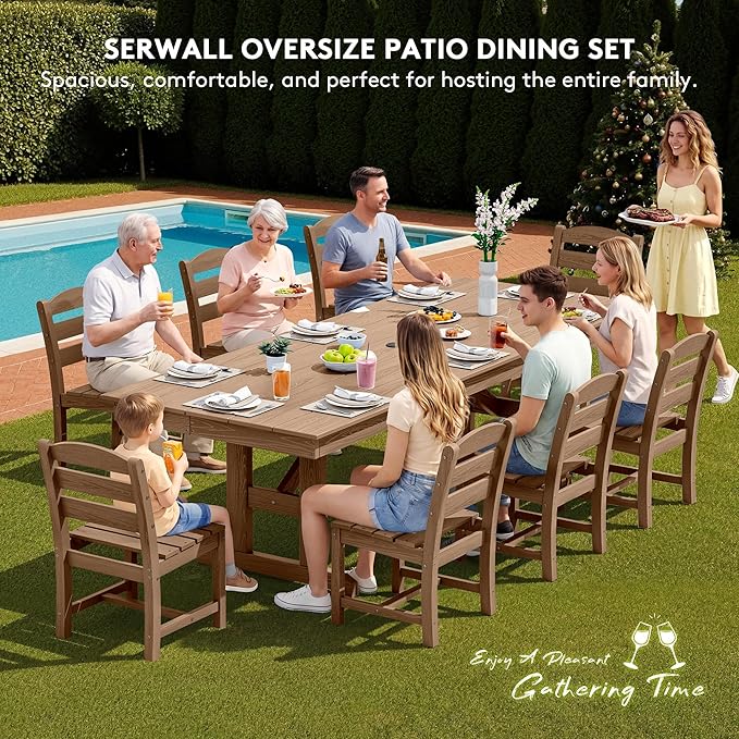 SERWALL Outdoor Armless Dining Chairs Set of 4, All-Weather HDPE Patio Dining Chair with 19.7" Widened Seat, for Backyard, Deck, Lawn and Garden, Brown