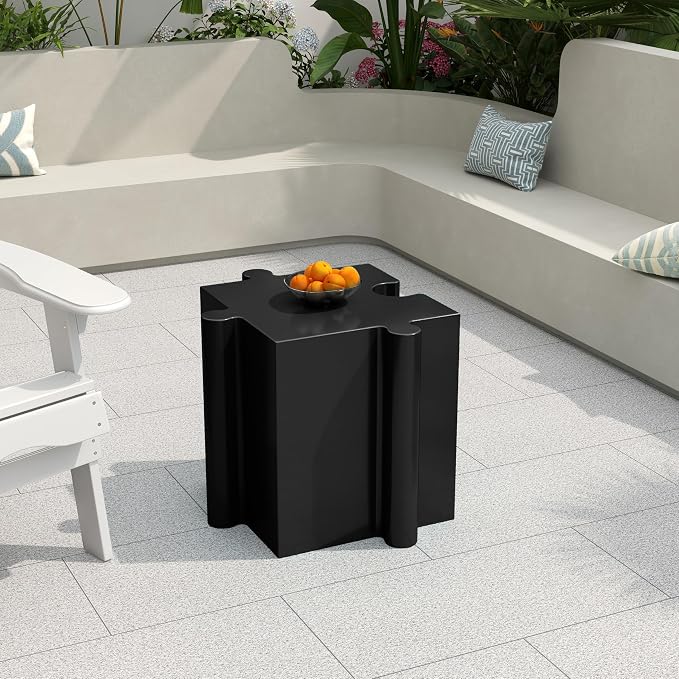 Christopher Knight Home Daton 3 Piece Interlocking Outdoor Side Table Set, Modular Lightweight Concrete Coffee Table, Convertible MGO End Table for Indoor&Outdoor, Design for Creative Set Up, Black
