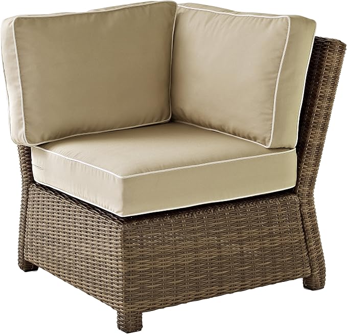 Crosley Furniture Bradenton 4-Piece Outdoor Sectional Sofa Wicker Conversation Patio Furniture Set for Deck, Brown with Sand Cushions