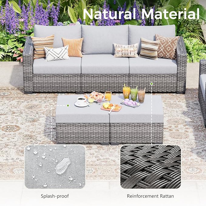 WACASA 5 Piece Patio Furniture Set with Cushions, Outdoor Rattan Sectional Sofa Conversation Set with Washable Covers, Garden & Poolside All-Weather Patio Couch Set