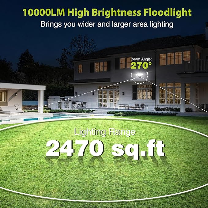 Abovizo 90W LED Flood Lights Outdoor, 10,000LM Security Lights with 4 Adjustable Heads, 6500K Daylight, IP65 Waterproof Exterior Wall Mount Light for Garage, Yard, Porch, Switch Controlled