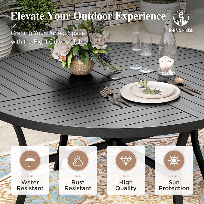 7 Piece Patio Dining Set, Outdoor Dining Furniture Set with 6 Textilene Dining Chairs, Round Metal Table with Umbrella Hole, All Weather Patio Table and Chairs for Pool Lawn Garden Porch, Red
