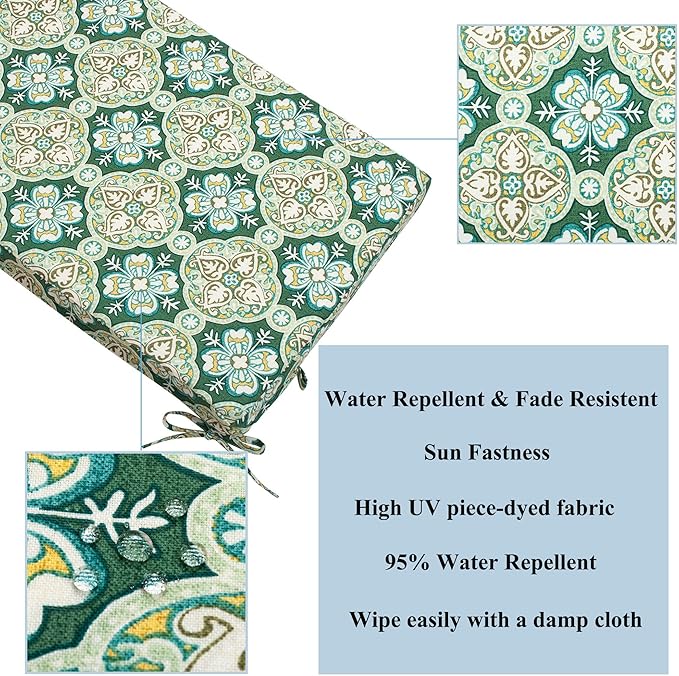 FUNHOME Outdoor Bench Cushion Covers,54" x 18" x 3", No Insert! Patio Bench Cushion Covers for Outdoor Furniture,Water Resistant Patio Loveseat Cushion Covers 1 Pack, Green Medal(Covers ONLY)