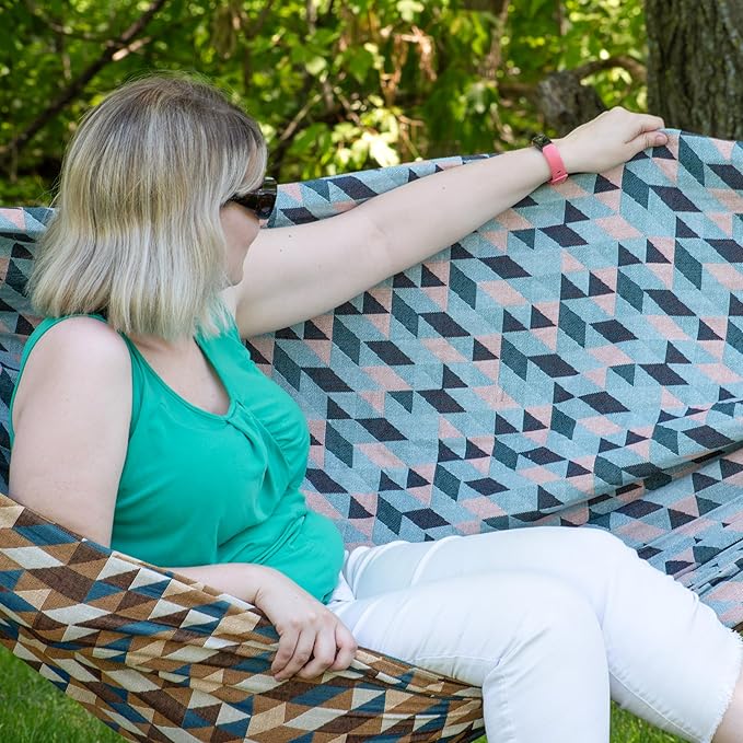 Sunnydaze Jacquard Double Hammock - Large 2-Person Hammock for Outdoors - Geometric Jumble