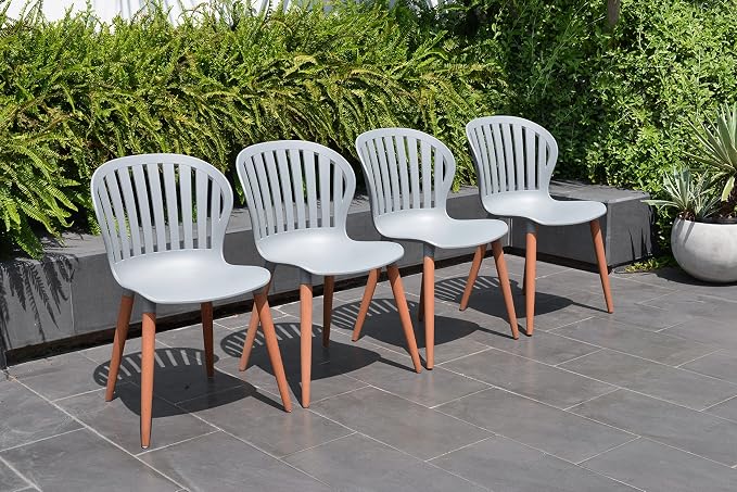 Amazonia Vouvant 9-Piece Rectangular Dining Set | Eucalyptus Wood | Ideal for Patio and Outdoors | Grey Chairs