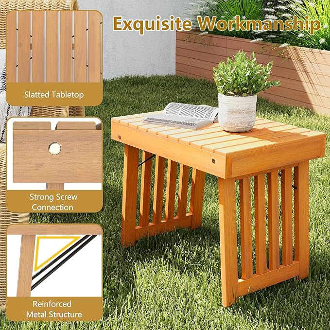 RELAX4LIFE Folding Outdoor Side Table - Acacia Wood Portable Patio End Table w/Slatted Tabletop, Outside Wooden Coffee Table for Backyard Balcony Porch Poolside Garden, Foldable Small Patio Table (1)