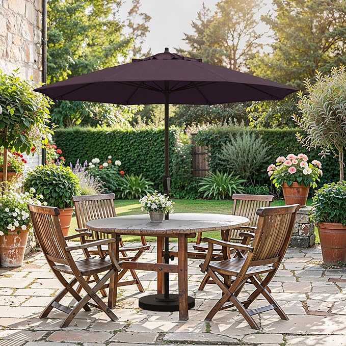 California Umbrella 10-Year Protection 7.5 Ft Outdoor Patio Umbrella, Pacifica Fade-Resistant Fabric, Auto-Tilt, Heavy Duty Aluminum Frame, 8 Reinforced Ribs for Pool or Deck, Bronze Pole, Purple