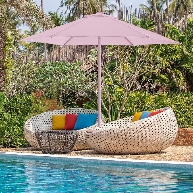HOMSHADE 7.5ft Outdoor 1S Push-Up Patio Umbrella - Market Table Pool Deck Umbrella UPF50+ UV Protection with 6 Sturdy Ribs for Balcony, Garden, Lawn, Backyard (Light Pink)