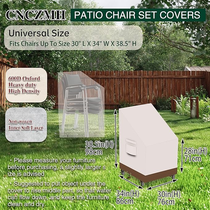 Heavy Duty Patio Chair Covers Waterproof Outdoor, 2 Pack 600D Patio Furniture Covers for Outdoor Rocking Swivel Adirondack Chairs, Lounge Deep Seat 30'' W x 34''D x 28''H/ 38.5''H Beige Brown